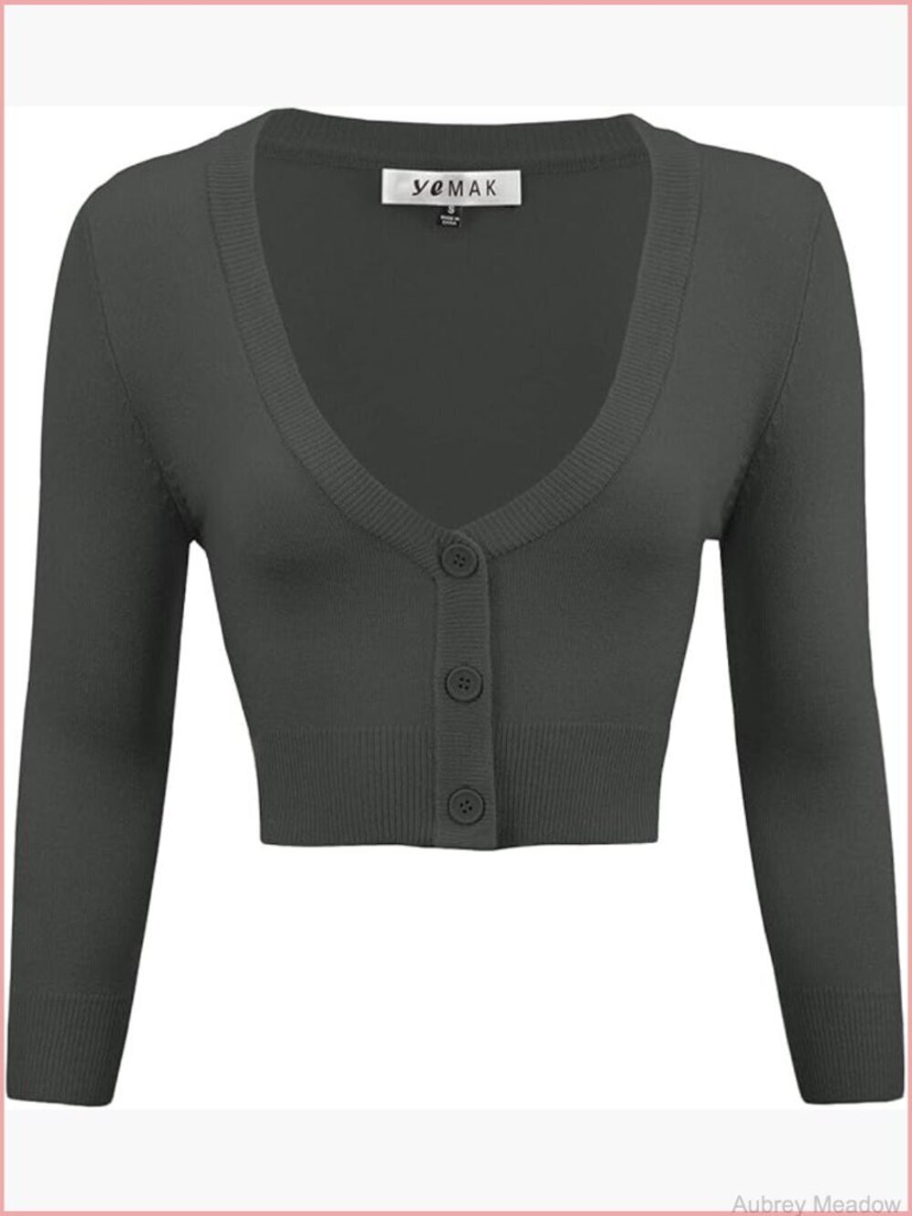 Cropped Bolero Cardigan 3/4 Sleeve V-Neck Button Down Knit Sweater Top